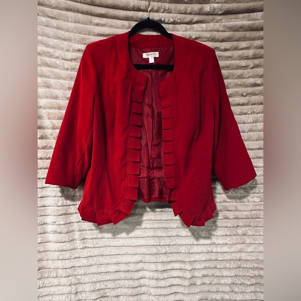 Dressbarn Red Ruffled Open-Front Blazer